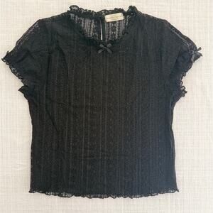 Frankee & Skylarr | black lace sheer floral with bows short sleeve top shirt | M